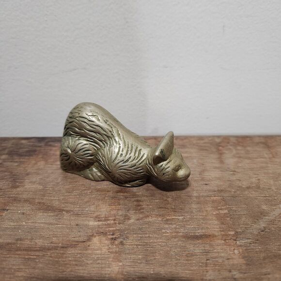 Vtg Brass Kitty Cat Kitten Feline Bookshelf Knick Knack Paperweight Shelf MCM - Picture 2 of 7